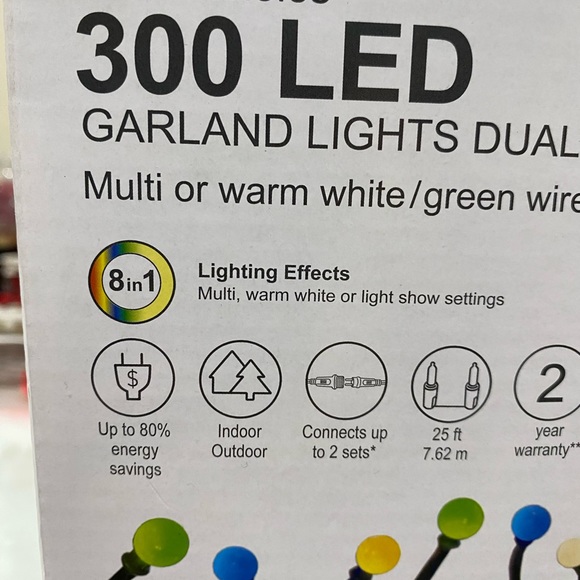 GE Color Choice 300 LED Garland 8 in 1 Color Changing Warm White/Multi Color 25' - Picture 2 of 8